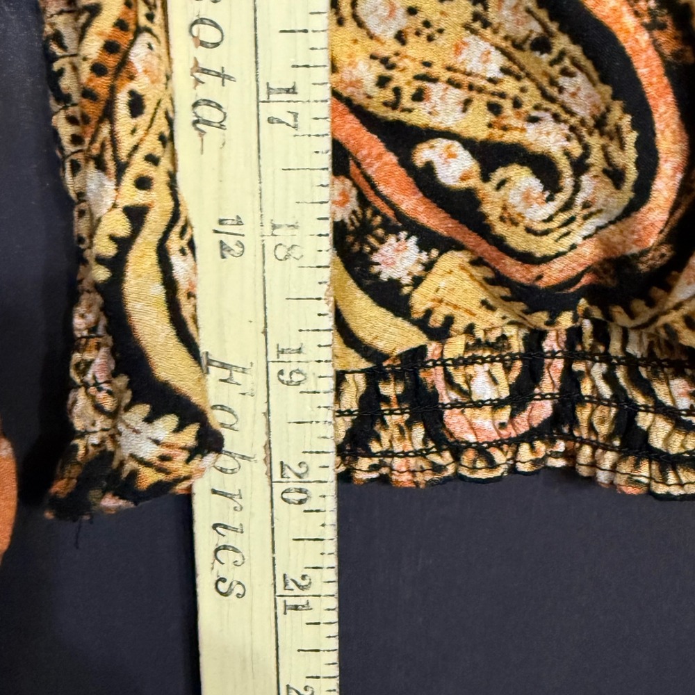 Free People Womens Orange Paisley Medallion Smocked Waist V-Neck Blouse Size M - Picture 2 of 8